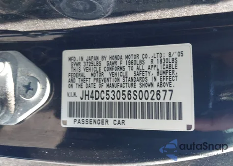 2006 Acura Rsx Type S from USA, damaged, VIN JH4DC53056S002677